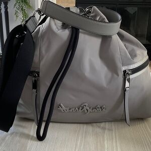 Henri Bendel STUDIO Light Gray Nylon Drawstring Satchel Bag